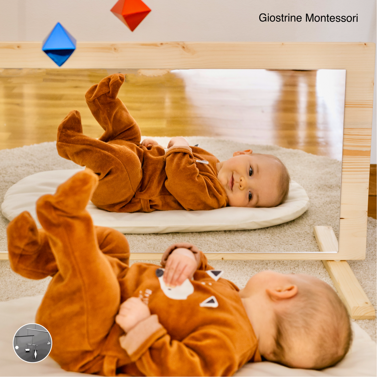 Specchio Montessori in legno naturale Bianco 100x60cm (metacrilato  infrangibile)