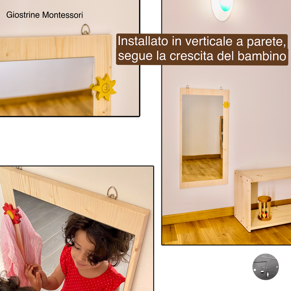 Specchio Montessori in abete + Supporto regolabile per Giostrine